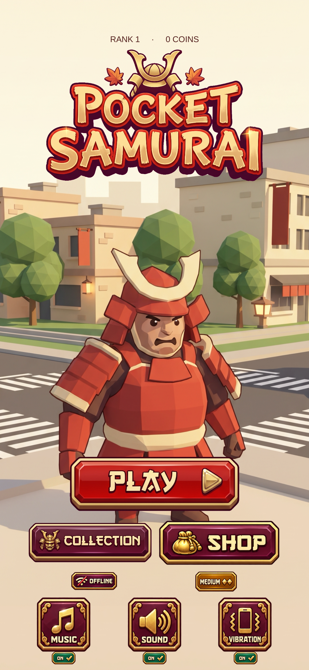 Current Android build: illustrated Pocket Samurai home screen