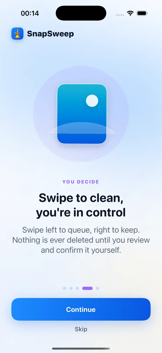 Swiping through photos to clean